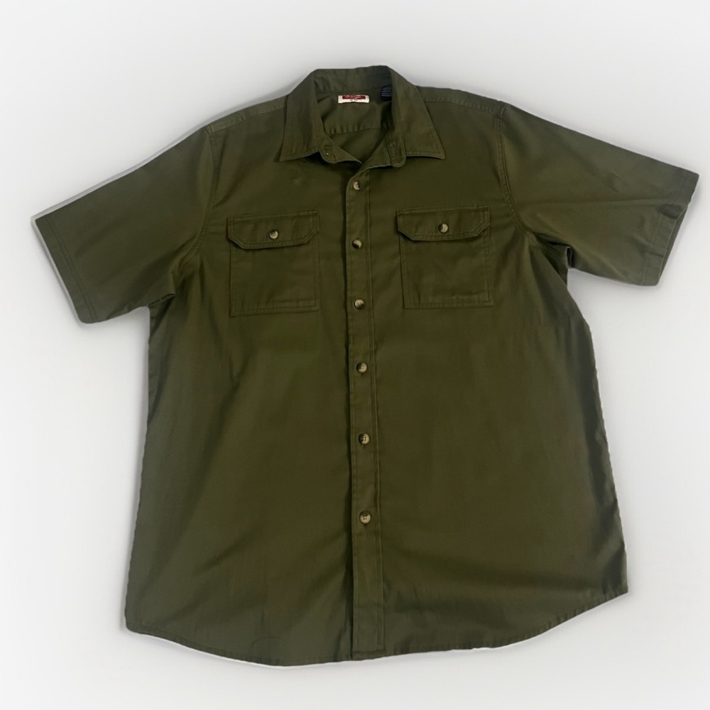 Wrangler‎ Button Down Shirt Mens L Olive Green Short Sleeve Casual - Picture 4 of 10